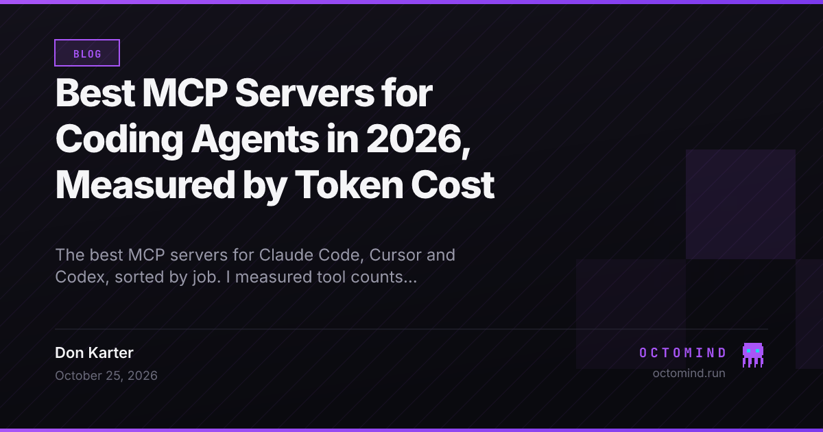 Table of the top MCP servers for coding agents, with tool counts and schema token costs measured for Claude Code, Cursor and Codex