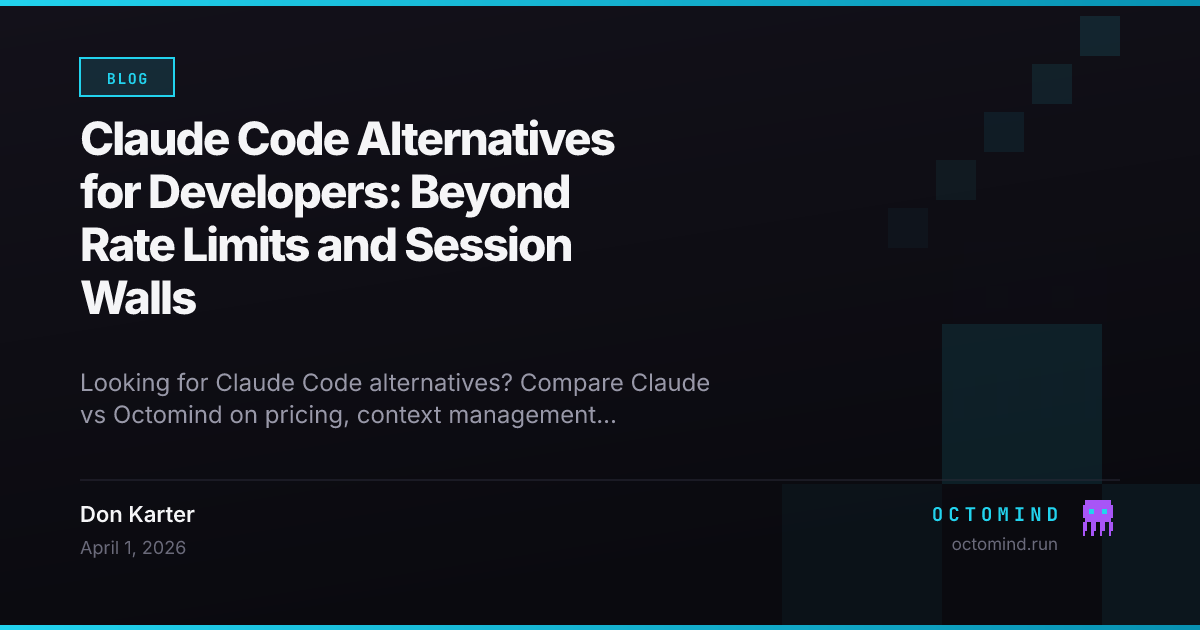 Claude alternatives comparison – Octomind terminal session with multi-provider model switching and adaptive compression