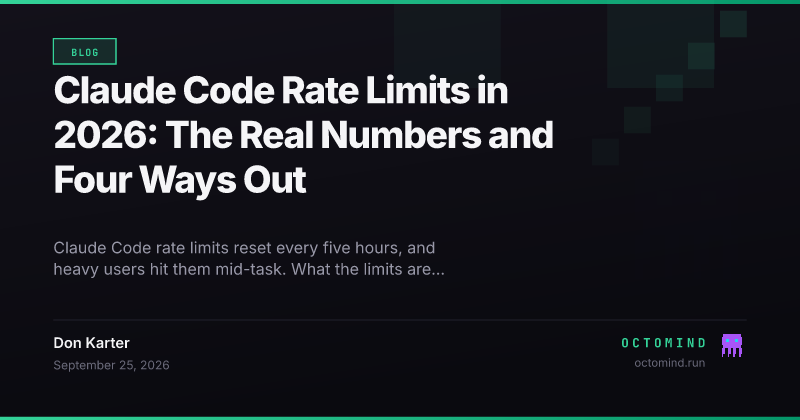 A terminal session blocked mid-refactor by a usage limit warning, with a five-hour countdown timer