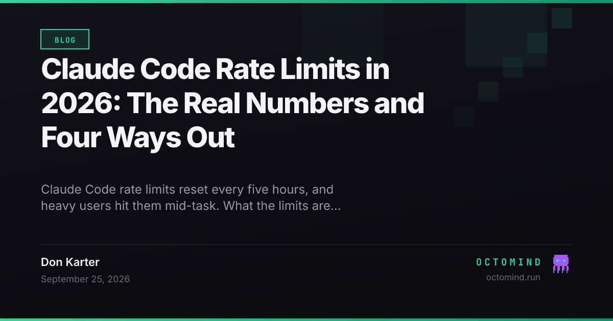 A terminal session blocked mid-refactor by a usage limit warning, with a five-hour countdown timer