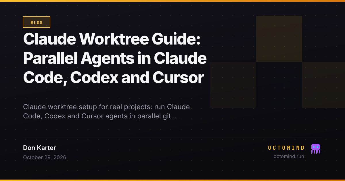 Three coding agents working in separate git worktrees of one repository, each with its own branch, port and database
