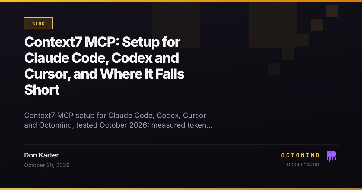 The Context7 MCP server wired into Claude Code, Codex and Cursor, with measured tool-schema and documentation response sizes