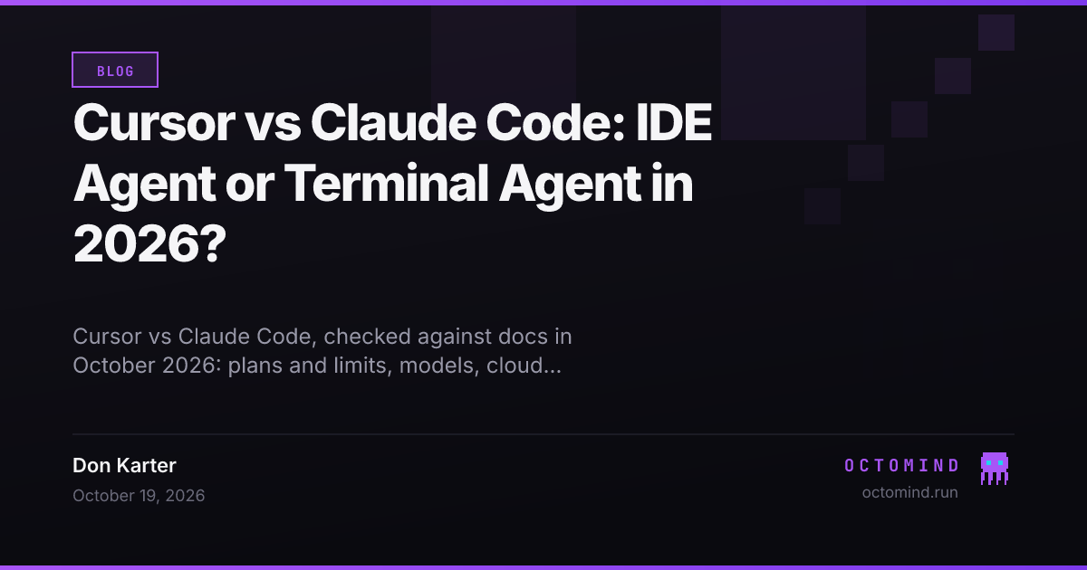 Cursor AI editor and Claude Code terminal agent compared on pricing, models, cloud agents and shared repository config