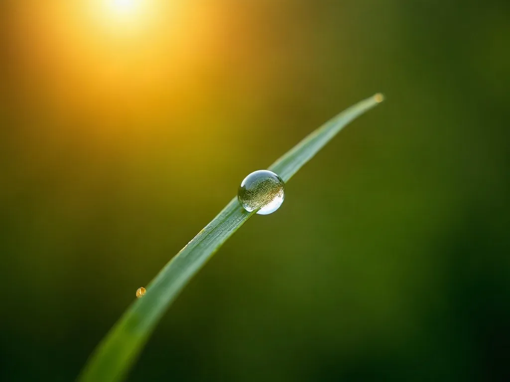 A photorealistic macro photograph of a single dewdrop on a blade of grass at sunrise — generated by the flux-2-pro face, the roster's photorealistic AI image generator