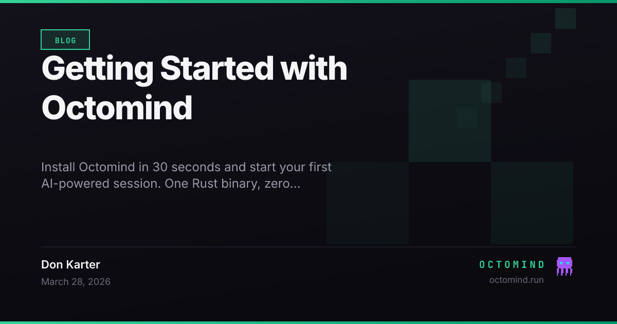 Octomind terminal showing installation and a first interactive session