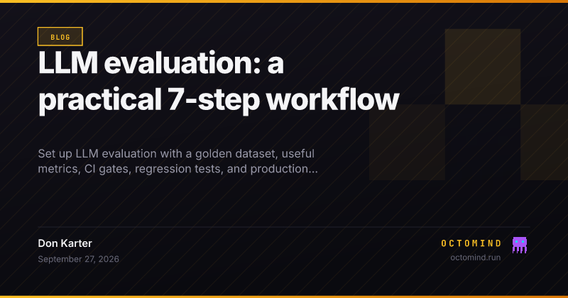 A seven-step evaluation workflow connecting golden datasets, CI regression tests, and production feedback