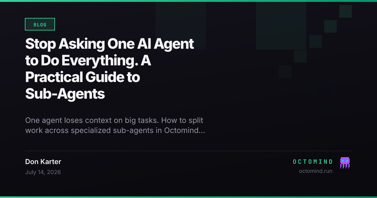 An orchestrator agent delegating subtasks to specialized context, review, and test-writing sub-agents