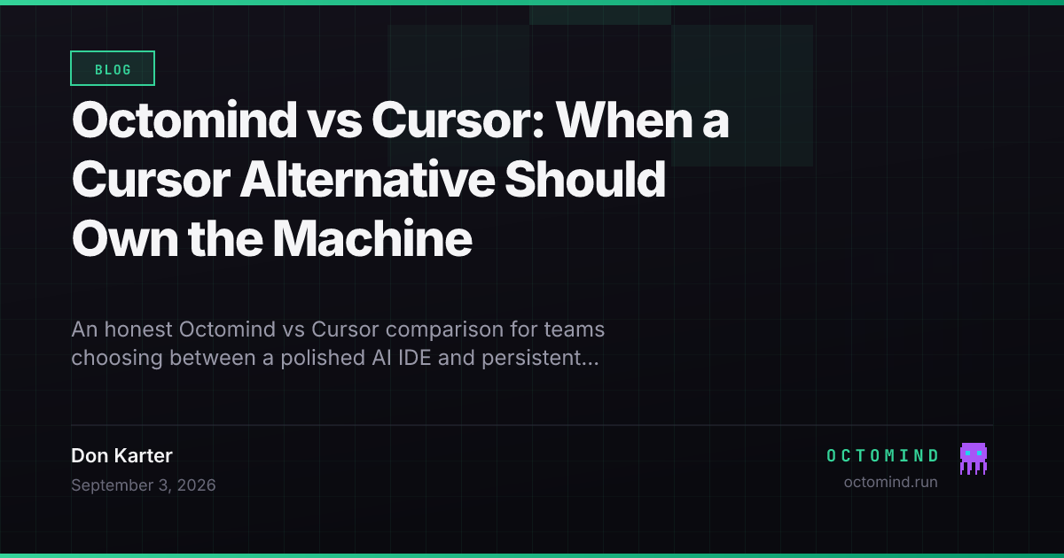 Cursor AI editor and Octomind persistent cloud agent compared for software development workflows