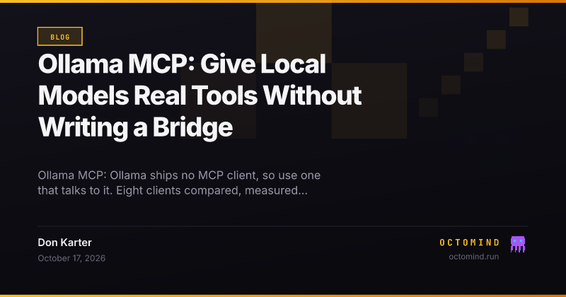A local Ollama model calling MCP tools through an MCP client, with the context window sized to fit the tool definitions