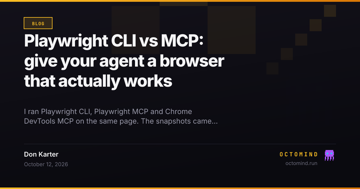 Playwright CLI, Playwright MCP and Chrome DevTools MCP compared by tool-schema tokens and snapshot size on the same Hacker News page