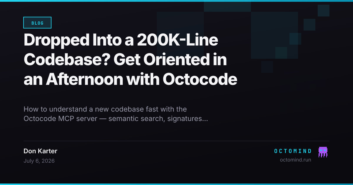 A developer navigating an unfamiliar codebase as a code knowledge graph of imports, calls, and dependencies