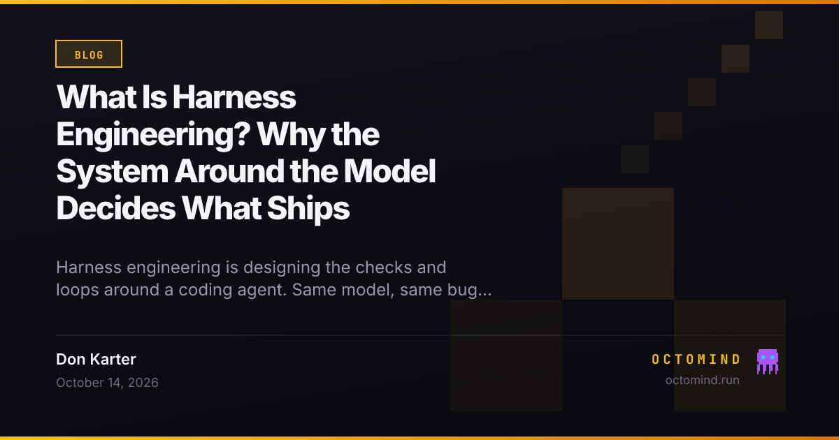 Harness engineering explained with one experiment: the same model in two harnesses, one stopping at "Fixed" with a failing test, the other sent back by a test validator until both tests pass
