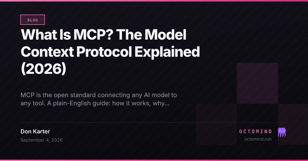 A diagram showing an AI agent connecting to tools, databases and APIs through one standard protocol layer