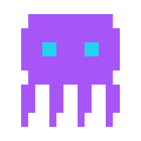 Animated Octomind icon — purple pixel-art octopus