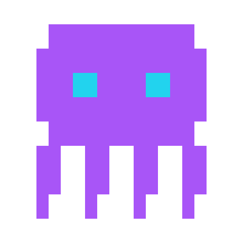 Animated Octomind icon — purple pixel-art octopus